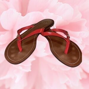 Tory Burch Masaai Red Monogram Flat Thong Patent Saffiano Size 9M final sale
